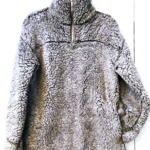 Oversize Super Soft & Cozy: Fantastic Fawn Gray Sherpa Pullover Sm-Med